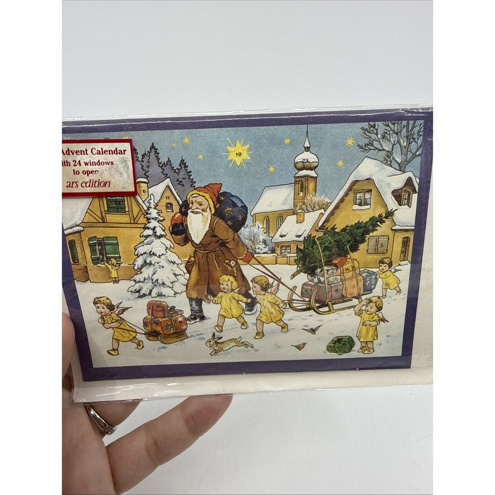 German Christmas Advent Calendar Card Mini Windows Weihnachtsmann Santa